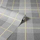 Arthouse Ochre Grey Tartan Check Wallpaper Vinyl 10.05m x 53cm Hard Wearing view 3