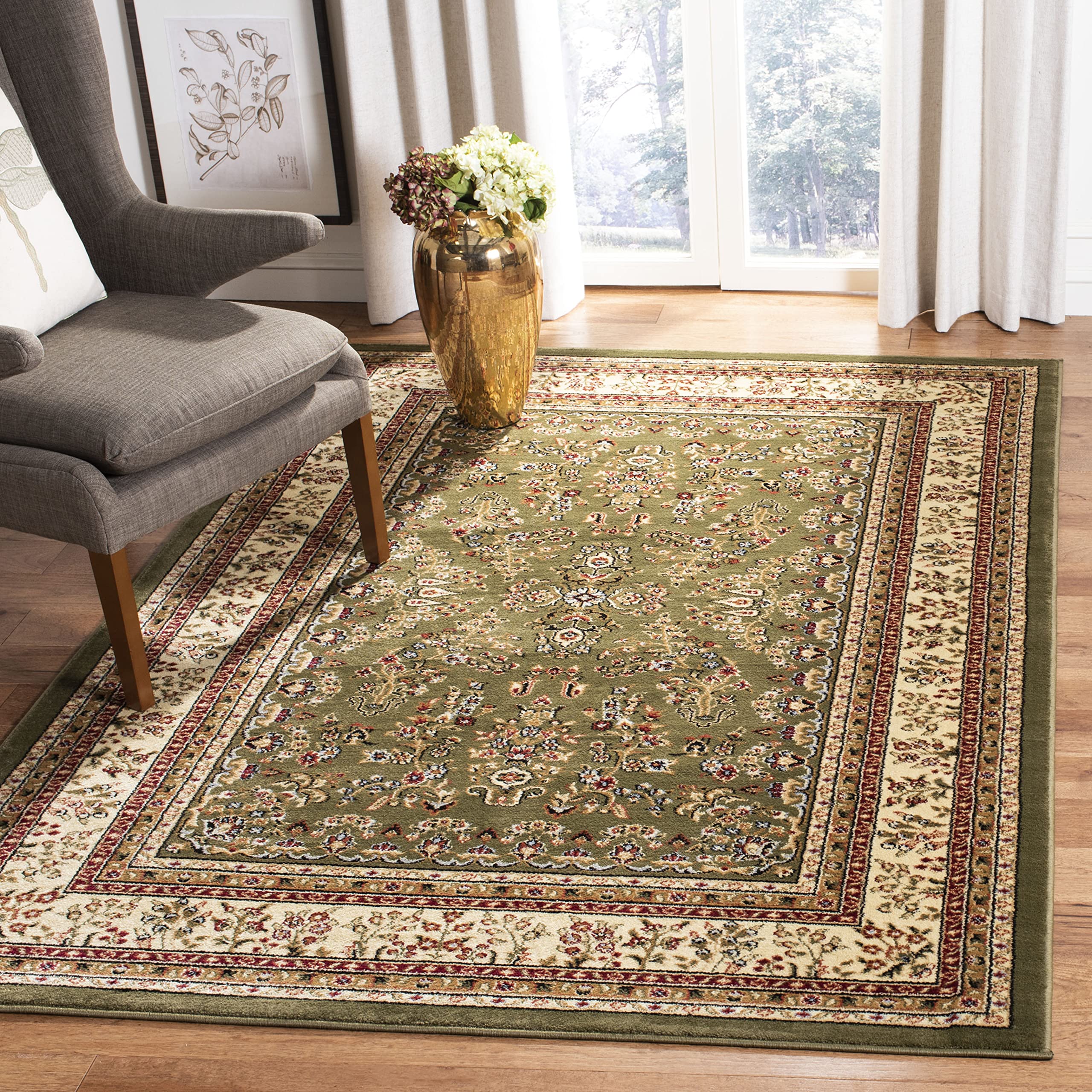 SAFAVIEH Lyndhurst Collection Area Rug - 8' x 10', Sage & Ivory, Traditional Design, Non-Shedding & Easy Care, Ideal for High Traffic Areas in Living Room, Bedroom, Dining (LNH331C-810) Image