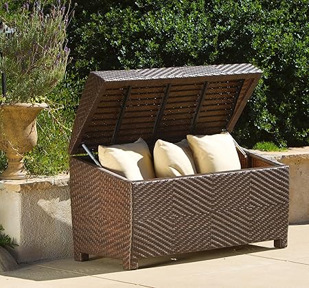 Amazon Com Samu Furniture Wicker Outdoor Storage Bench Patio