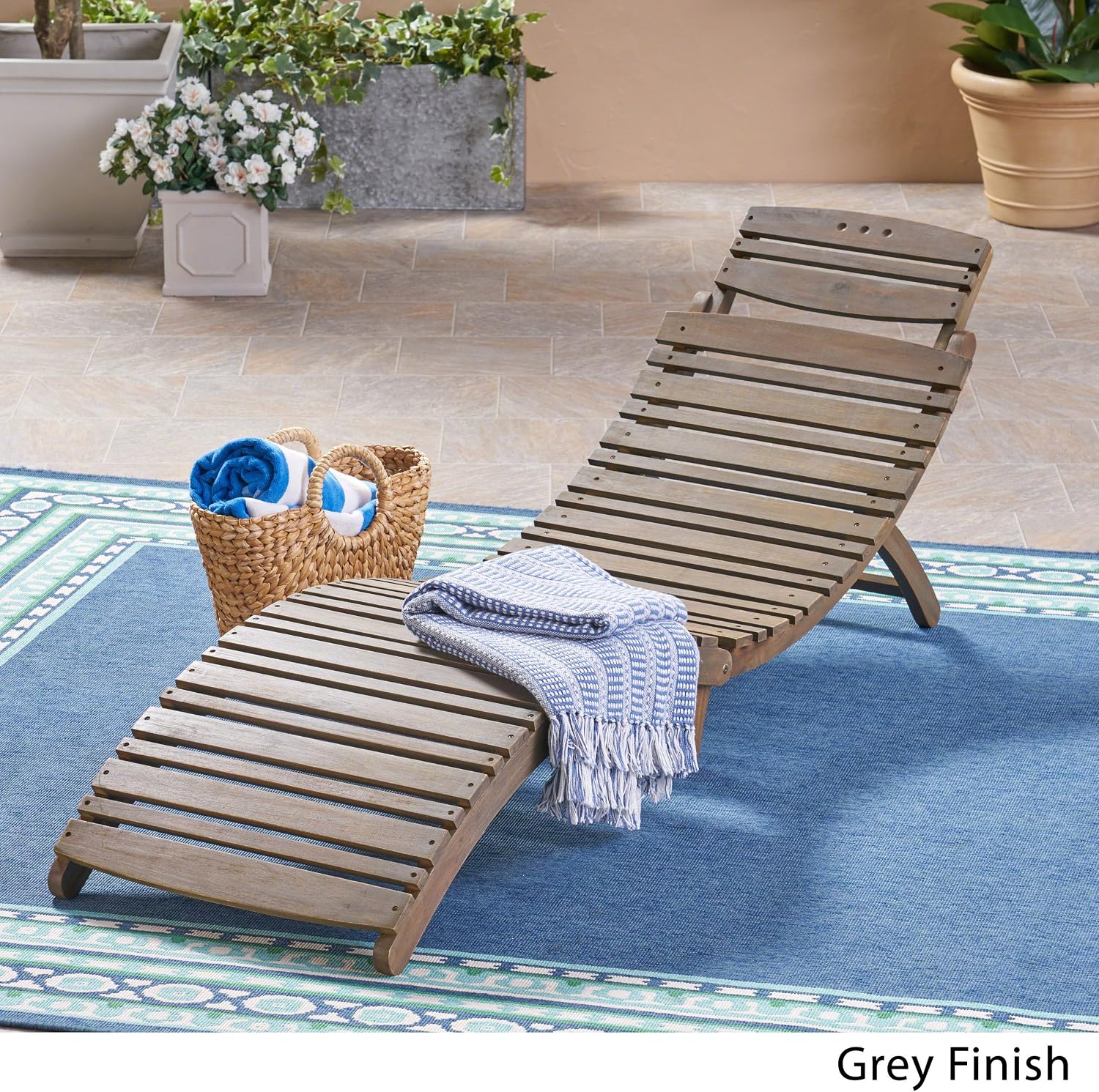 Gray Finish Great Deal Furniture 305056 Tycie Outdoor Acacia Wood Foldable Chaise Lounge Patio Lawn Garden Patio Seating