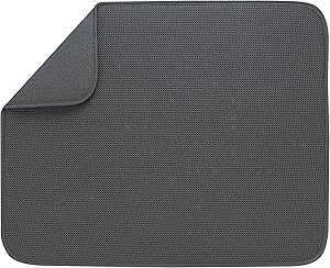 S&T INC. Absorbent, Reversible XL Microfiber Dish Drying Mat for Kitchen, 18 Inch x 24 Inch, Charcoal Mesh