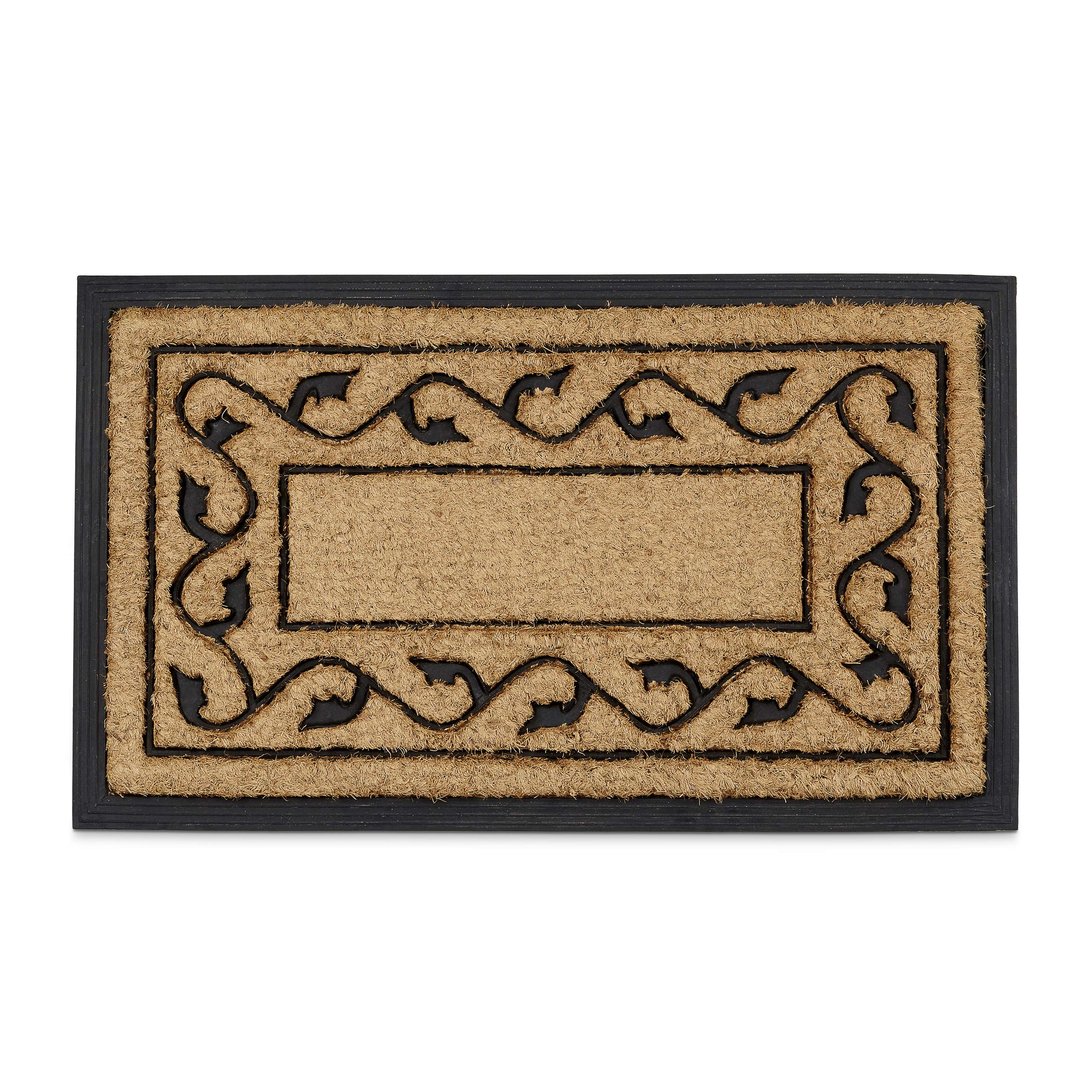 Relaxdays Coconut Fiber & PVC Rubber Doormat Anti-Slip Welcome Mat for Indoor & Outdoor Use w/ Floral Pattern made of Sustainable Coir Floor Mat 2 x 75 x 45 cm, Natural Brown