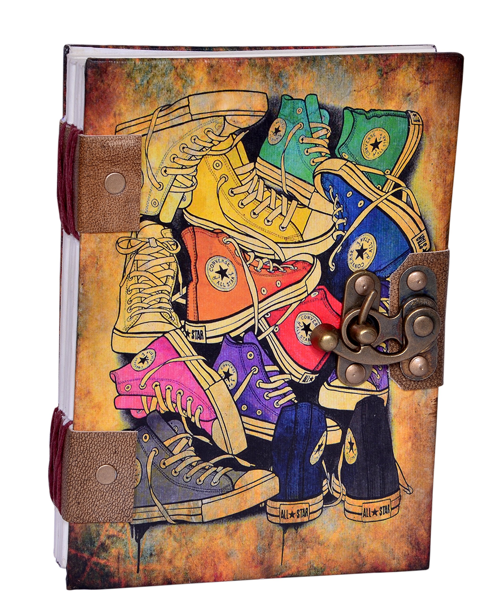 Purpledip Vintage Diary 'Ready To March': Handmade Paper Journal with Lock (10618)
