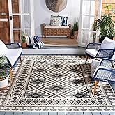 SAFAVIEH Washable Rug Outdoor Veranda Collection - 6'7" Square, Ivory & Slate, Non-Shedding & Easy to Clean, Ideal for Patio,