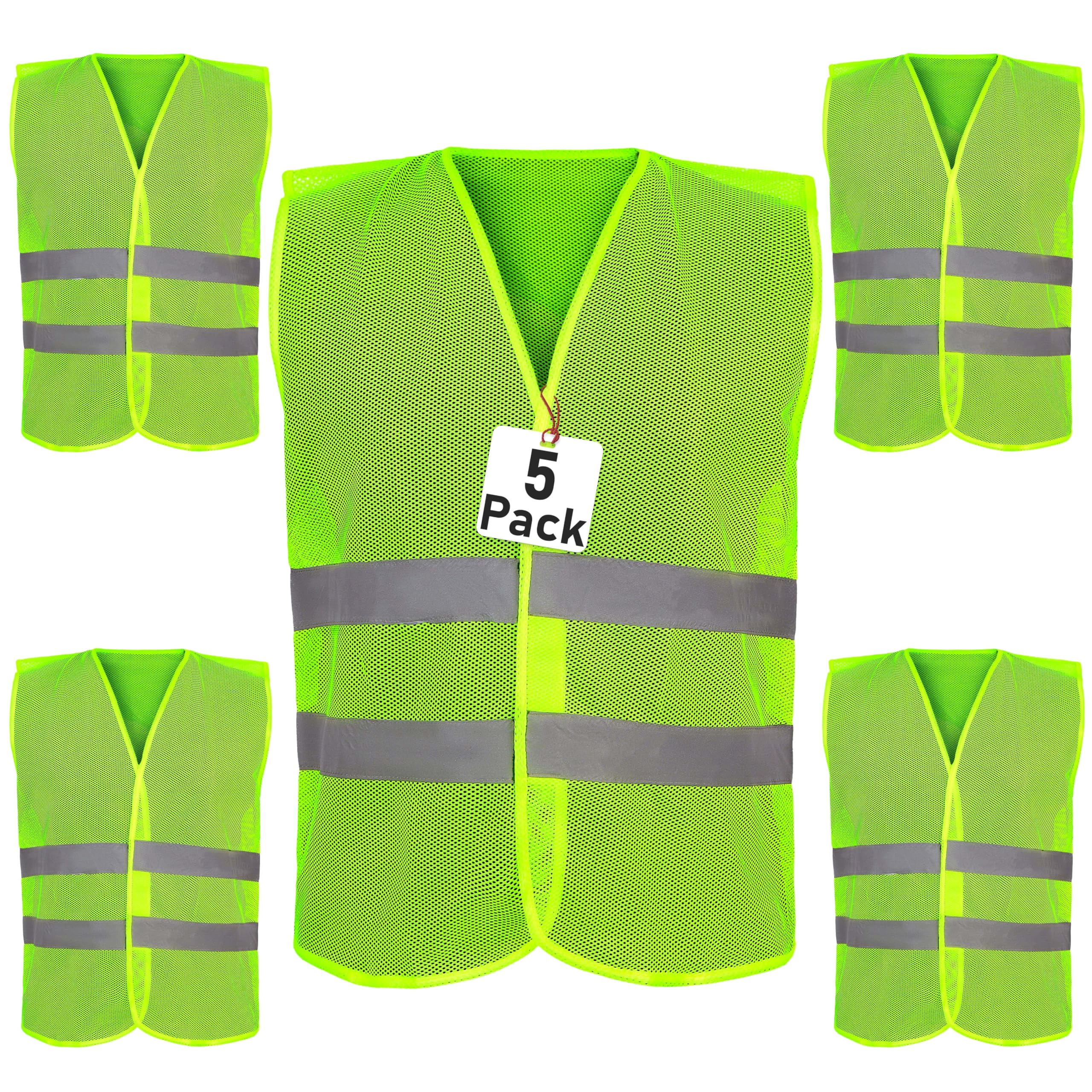 Photo 1 of Athllete Safety Vest - 10 Pack and 15 Pack - High Visibility Vest for Everyday Use, Lightweight, Comfortable and Breathable (Neon Yellow - 5 Pack, Large)