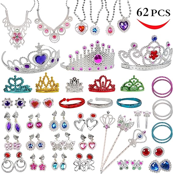Jewelry Toy,62 Pieces Princess Pretend Jewelry Toy Playset,Assorted