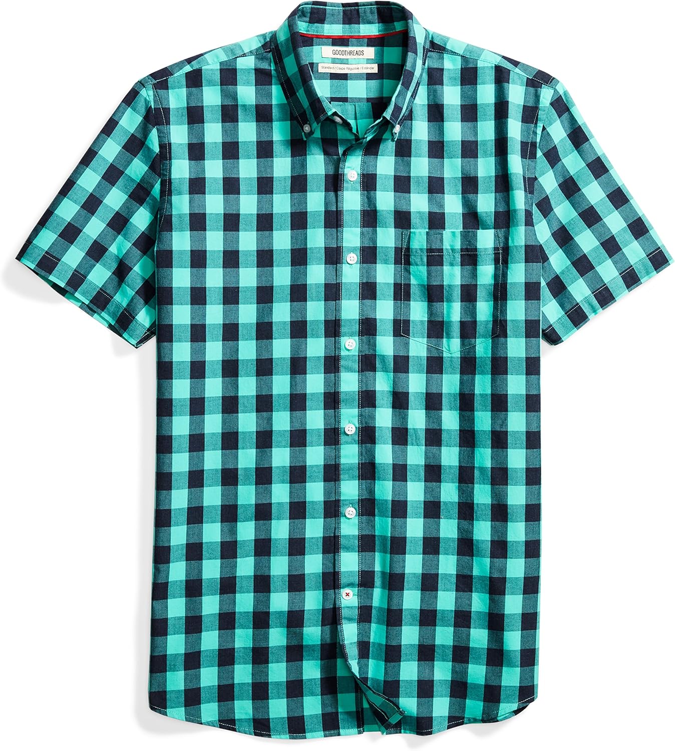 Brand - Goodthreads Men's Standard-Fit Short-Sleeve Gingham Plaid Poplin Shirt: Clothing