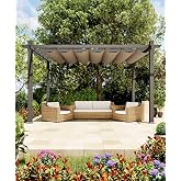 GarveeLife 10x13 ft Aluminum Pergola, Outdoor Metal Pergola with Adjustable Canopy, Reinforced Frame Outdoor Shelter for Backyard, Garden and Deck - Khaki