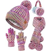 HONGTEYA 4 Pcs Kids Winter Hat Gloves Scarf Set, Thicken Warm Earmuff Neck Warmer Set for Boys Girls 3-15