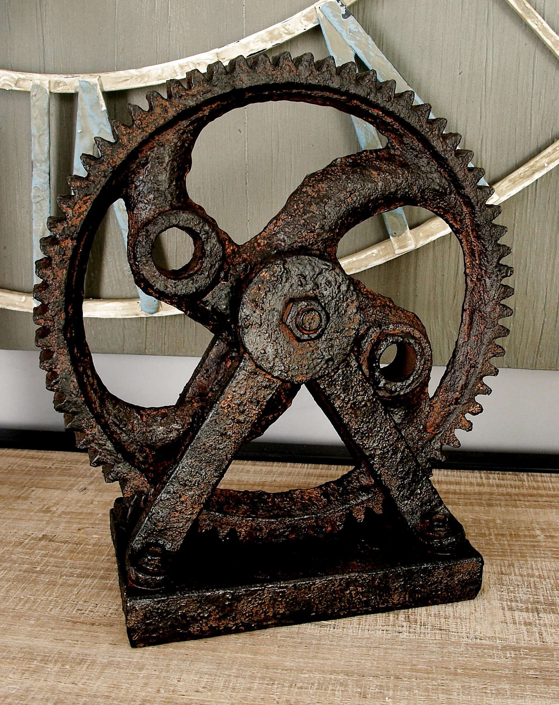 Deco 79 Polystone Gear Sculpture, 8" X 4" X 9", Brown Steampunk 
