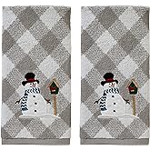 SKL Home Christmas/Winter Snowman & Birdhouse Hand Towel 2pc Set for Bath/Kitchen/Bar & Gift, Gray