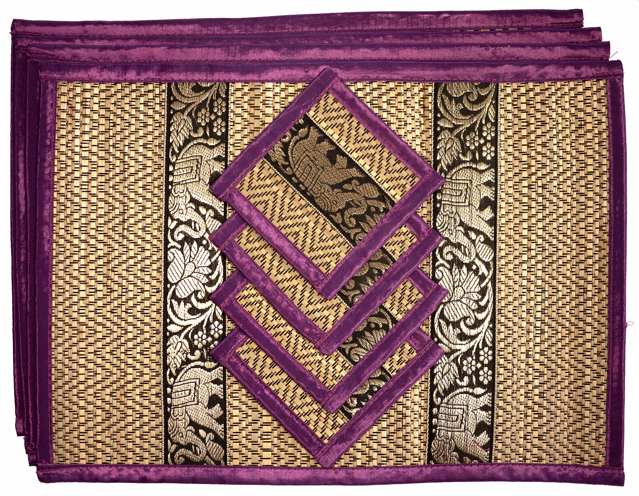 Cccollections Hand-Woven Table Placemats & Coasters Set for Everyday Dining | Thai Style Wicker Placemats Alternative to Plastic Heat Resistant - 4 Pcs