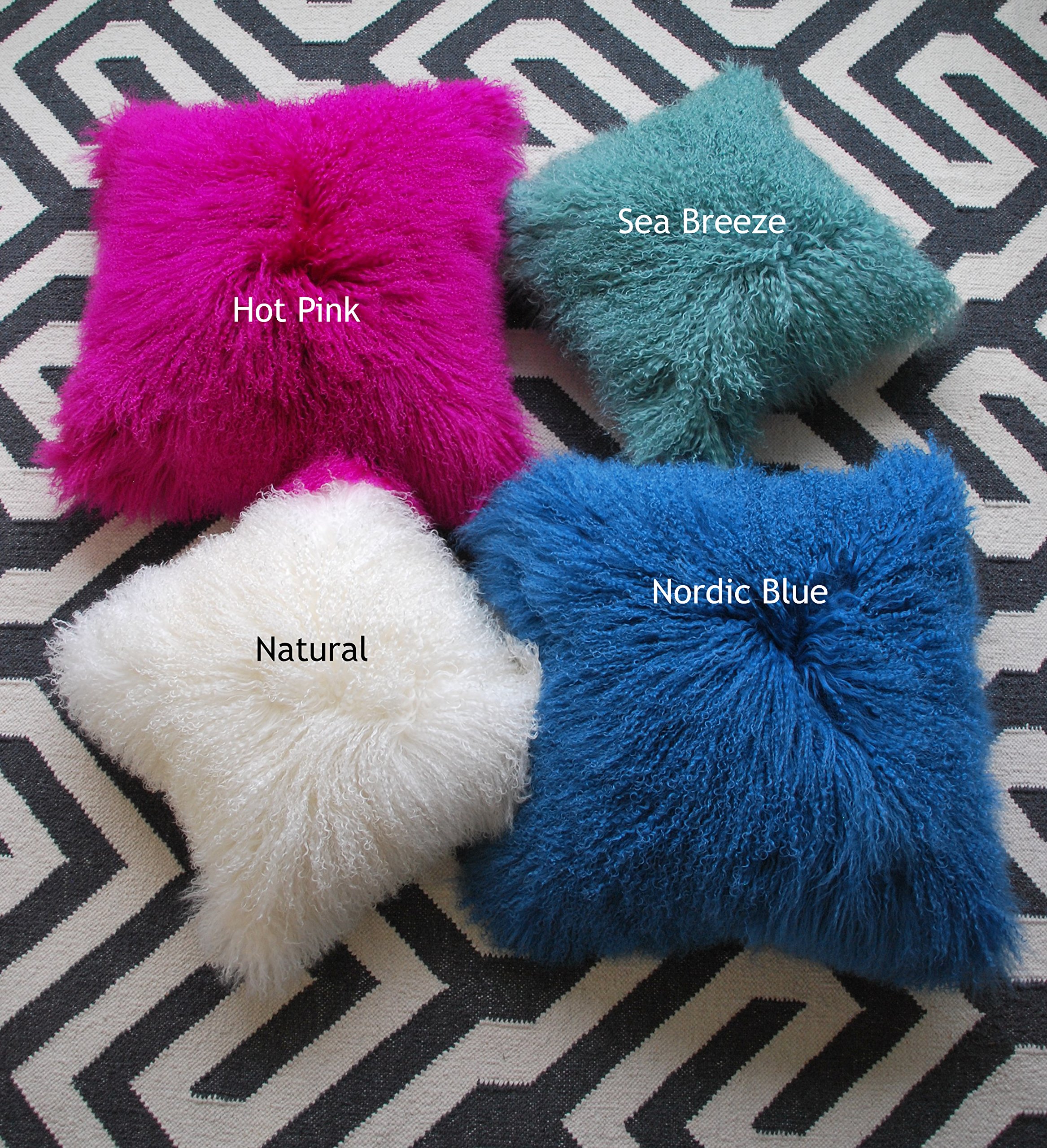 SLPR Mongolian Lamb Fur Throw Pillow Cover (24'' x 24'', Natural