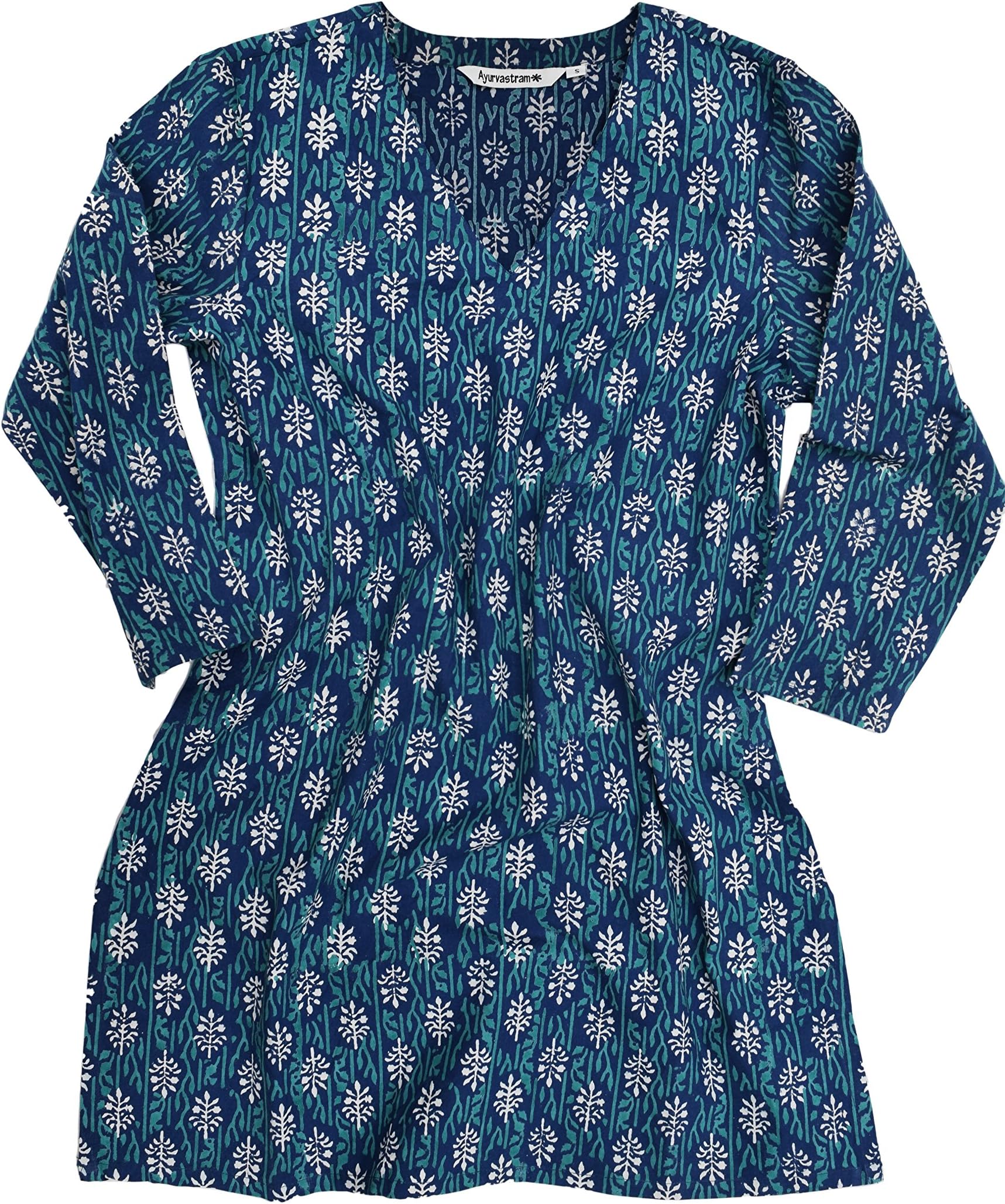 AyurvastramAV Hand Block Printed V Neck Tunic