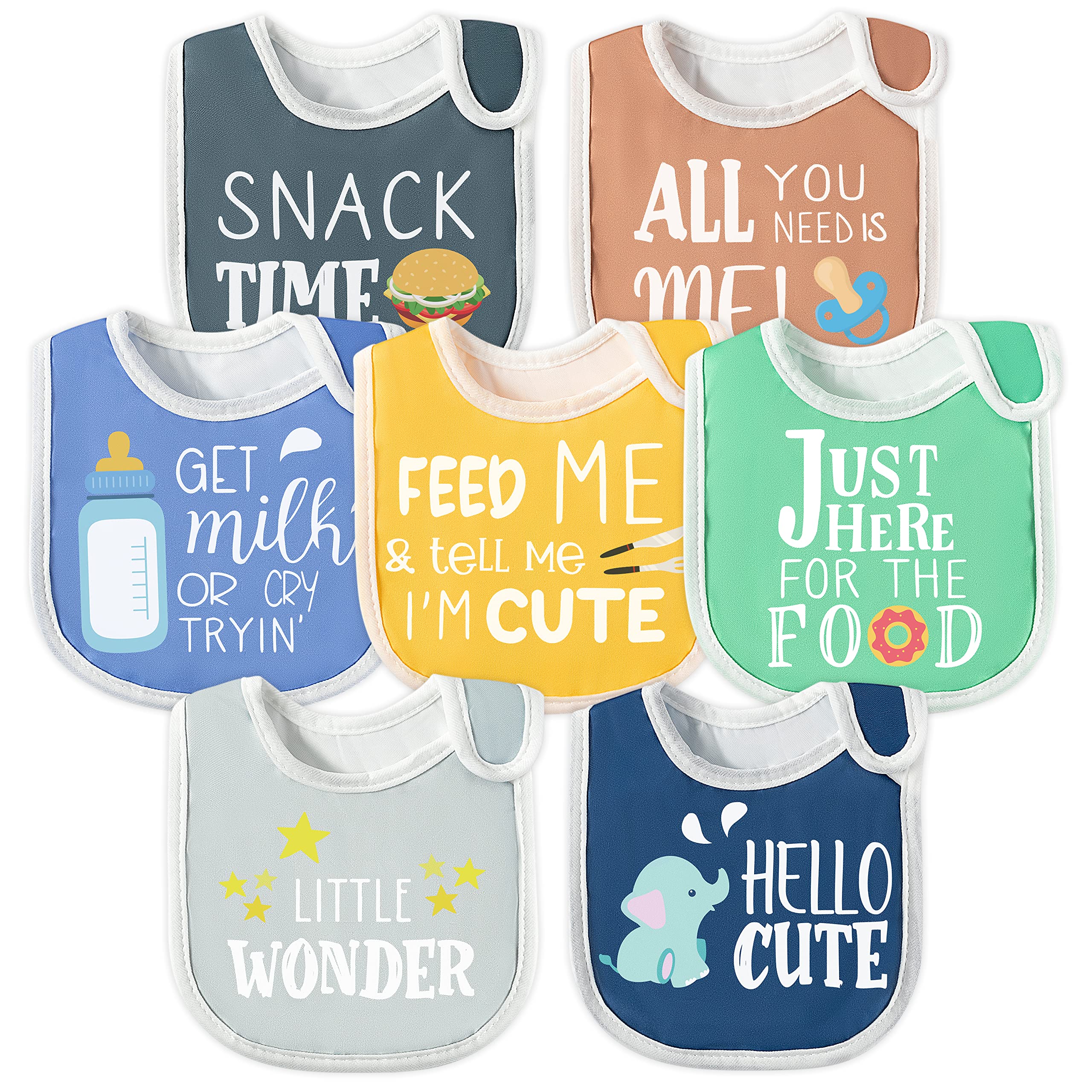 Photo 1 of 2ooya 7Pcs Cotton Waterproof Baby Bibs Adjustable Hook Loop Closure Infant Bib Unisex Colorful Newborn Babies Food Bibs for Teething Drooling Feeding Eating ?6-12 Months?