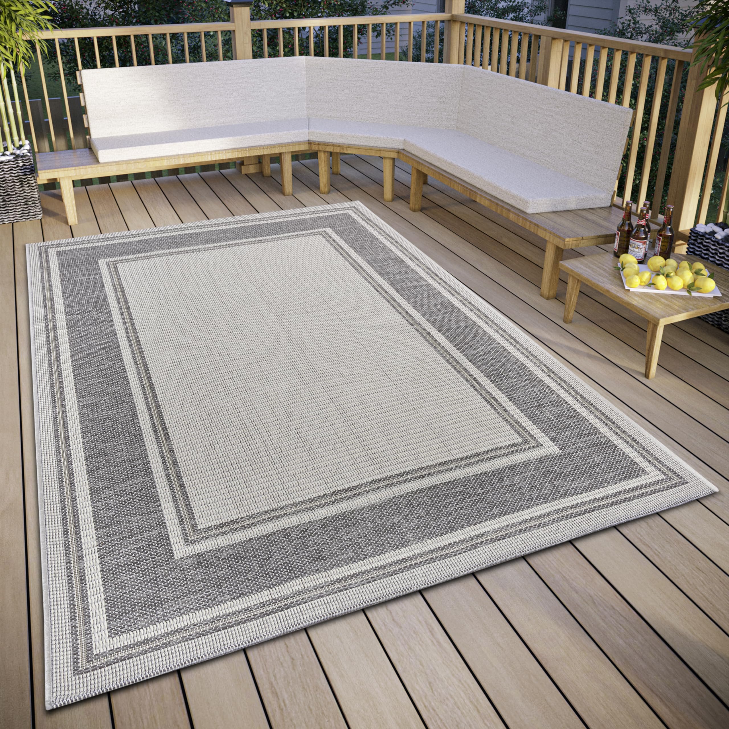 Hanse Home Cast Indoor & Outdoor Rug Weatherproof - Modern Pattern Two-Tone, Waterproof Robust Outdoor Rug Flat Weave for Garden, Balcony, Patio, Living Room - Beige Grey, 63 x 120 cm