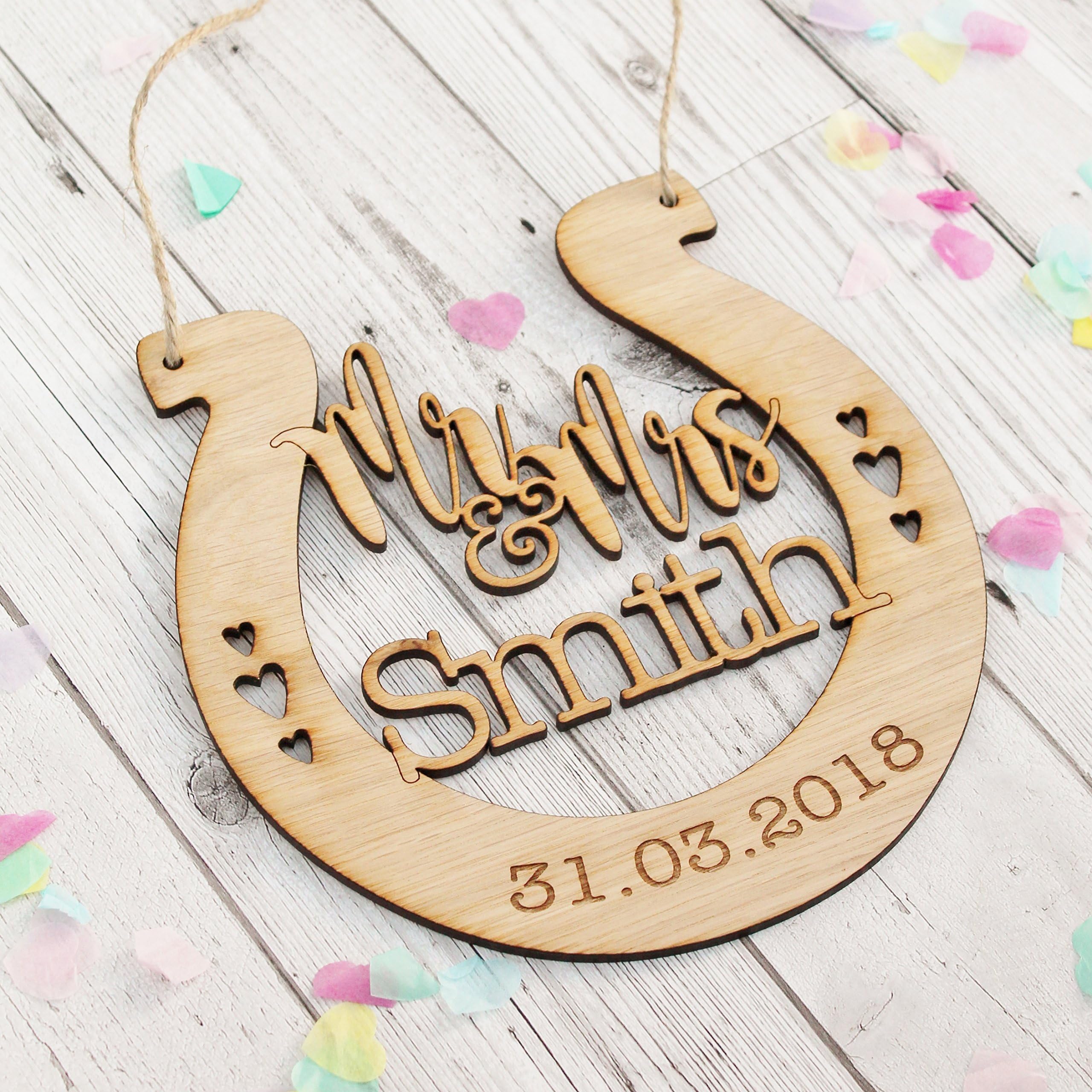 Personalised Wedding Lucky Horseshoe Mr And Mrs