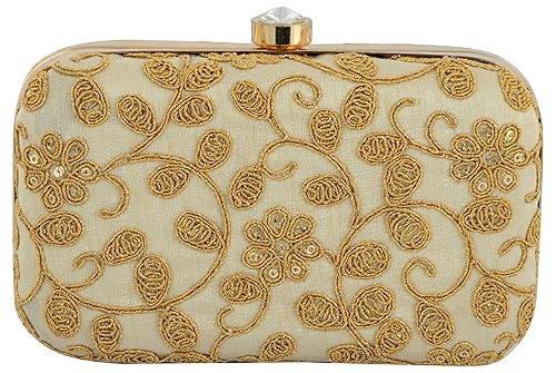 Tooba Womens Clutch (Golden, Gold Sequins Leaves 6X4)