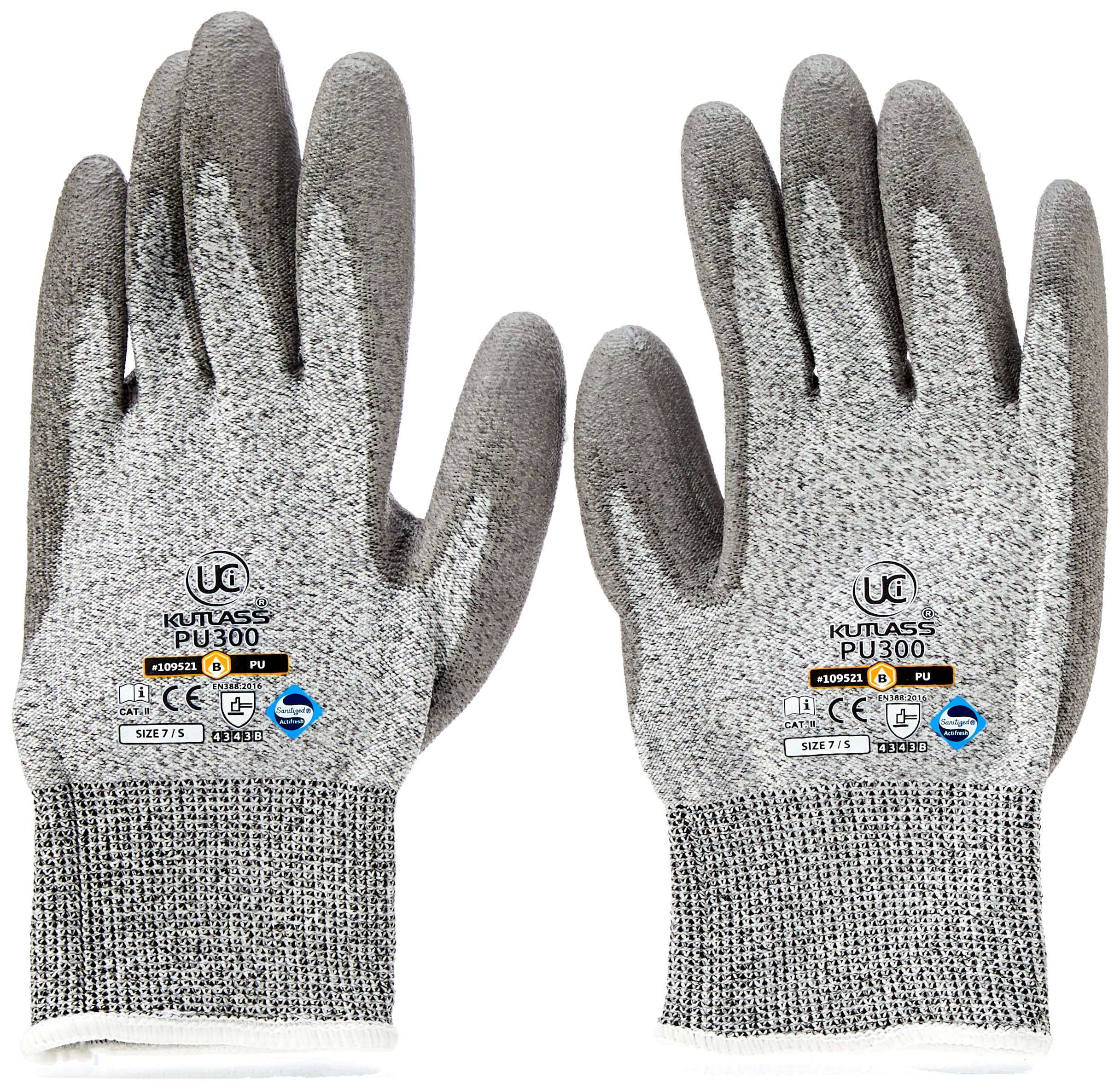 Ultimate Industrial PU300/07 PU300 Kutlass PU Coated Cut Resistant Work Gloves, 1 Pair, Size 7/Small, Grey