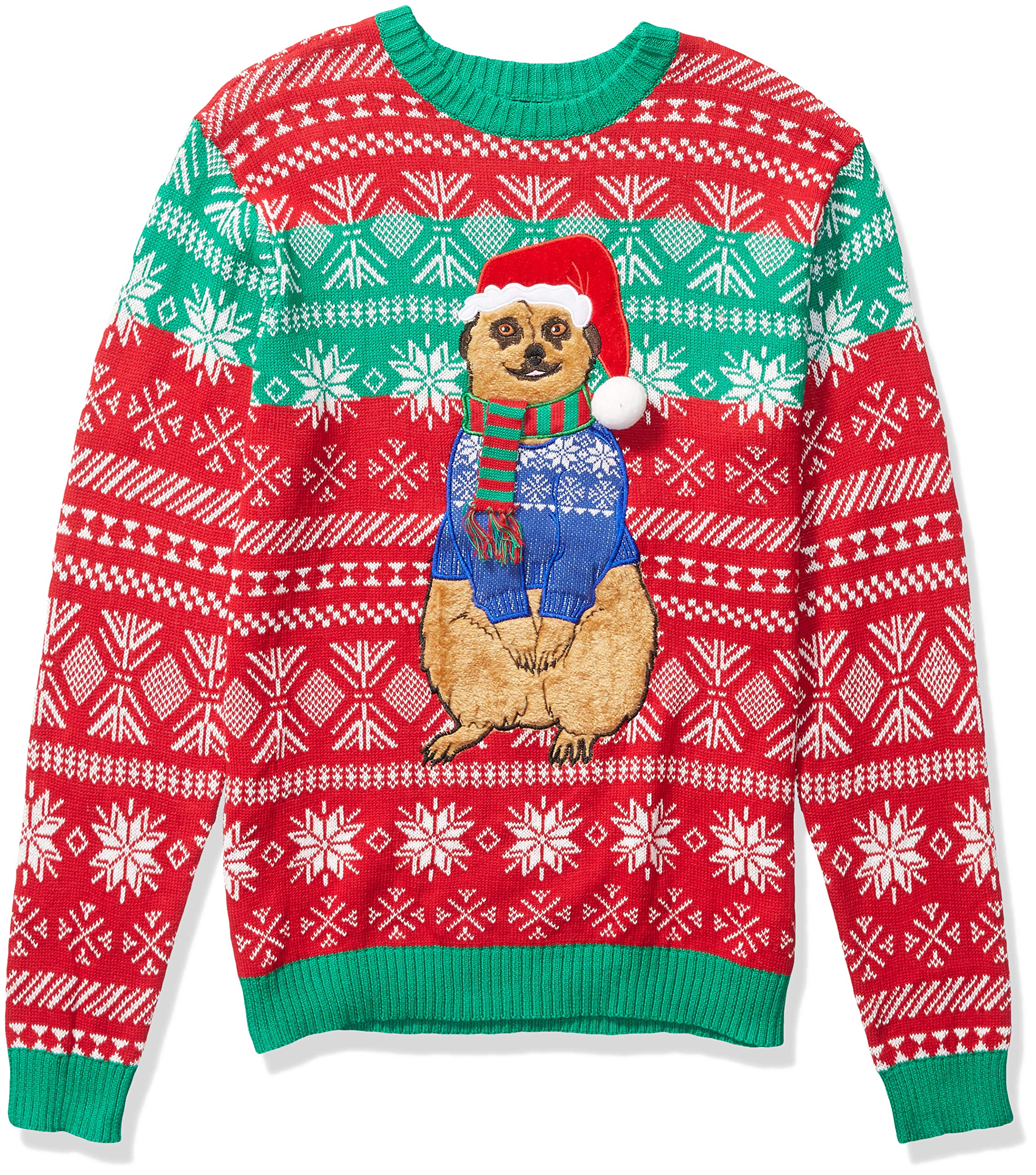 Blizzard Bay Men's Ugly Christmas Sweater Cat, Green/Red, XX-Large Image