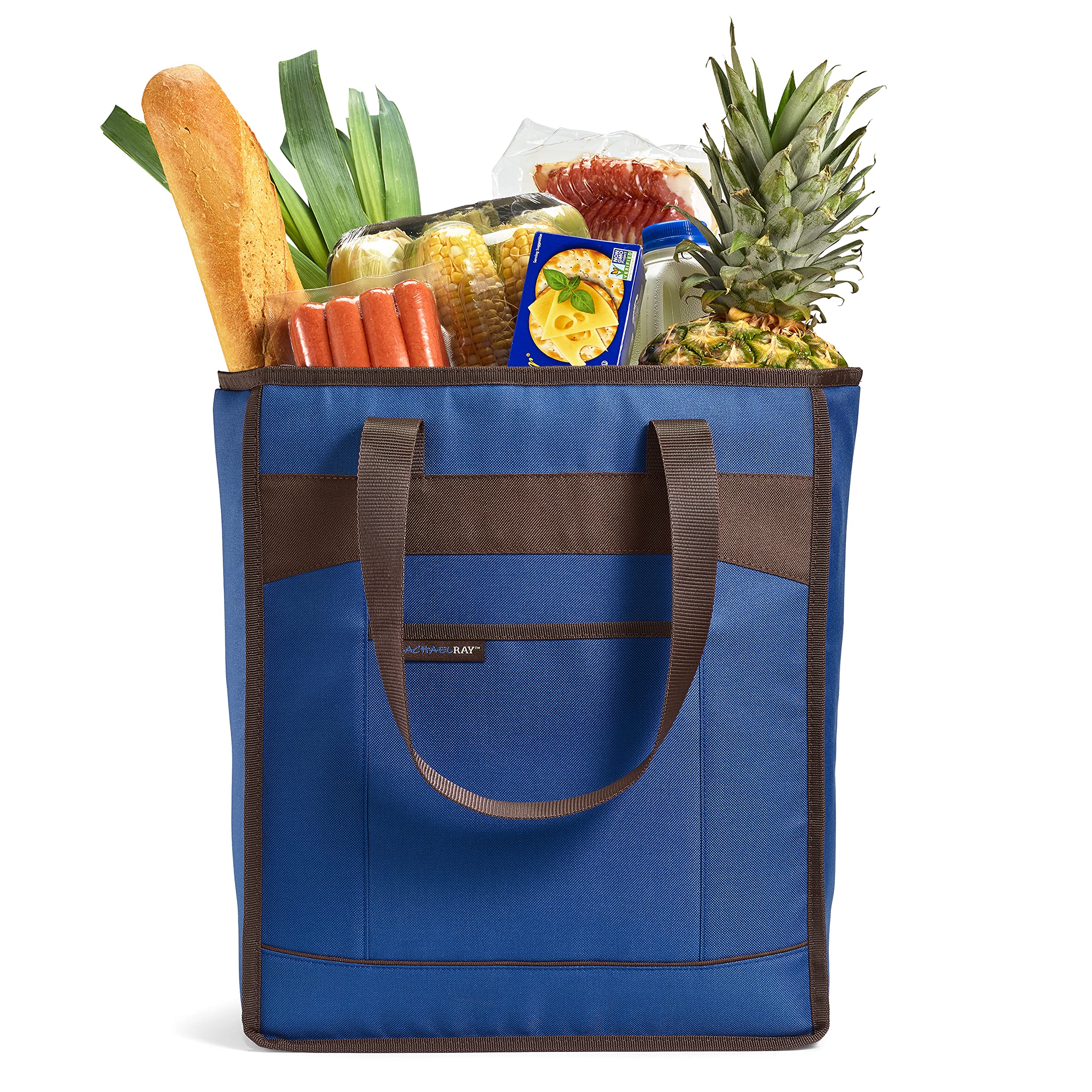 Rachael Ray Chillout Soft Cooler Bag, Large Reusable Insulated Grocery Bag with Zippered Top, Travel Tote for Hot or Cold Food, Grocery Tote Bag