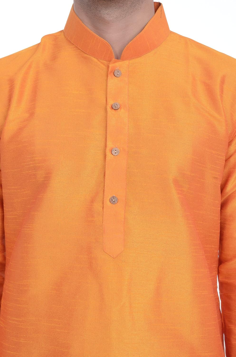 vastramay men cotton silk kurta and pyjama set (saffron_vasmkor001npor)