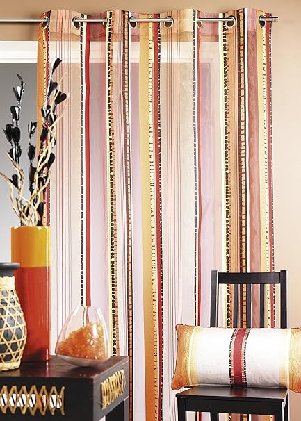 Cortina Casa - Visillo en Organza Jacquard Rayas Verticales Ciruela