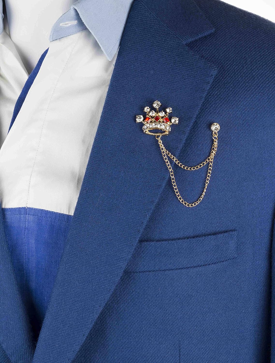 Brooch Lapel Pin for Men Crystal Retro Crown Badge with Hanging Chain Lapel Pin Badge Coat Suit Wedding Gift Party Shirt Collar Accessories - Image 5