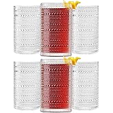 Khen Plastic Hobnail Drinking Highball Glasses Set of 6 Clear Color Cups 14oz, Shatterproof & Unbreakable Acrylic Beaded Design, BPA-Free, Dishwasher Safe Indoor/Outdoor Drinkware Water, Cocktails