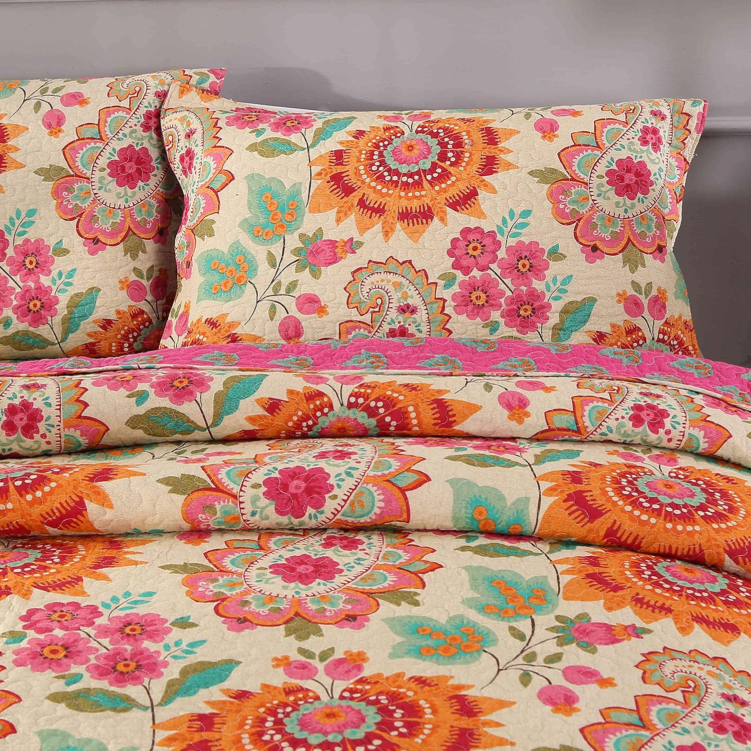 Couvre-lit Matelassé ERNZI 2 Personnes – Coton, Patchwork, Avec 2 Taies D'oreiller (230x250 Cm Ou 240x260 Cm) - 4