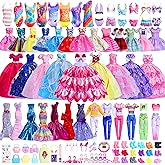 110PCS Doll Clothes and Accessories for 11.5 inch Dolls -Princess Gowns, Fashion Dresses, Slip Dresses, Top, Pants, Jumpsuit, Swimsuits, Shoes, Hangers, Doll Dress up Toys for Girls Kids Birthday Gift