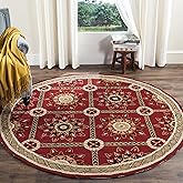 SAFAVIEH Easy Care Collection Area Rug - 8' Round, Red & Natural, Hand-Hooked, Non-Shedding & Easy Care, Ideal for High Traff