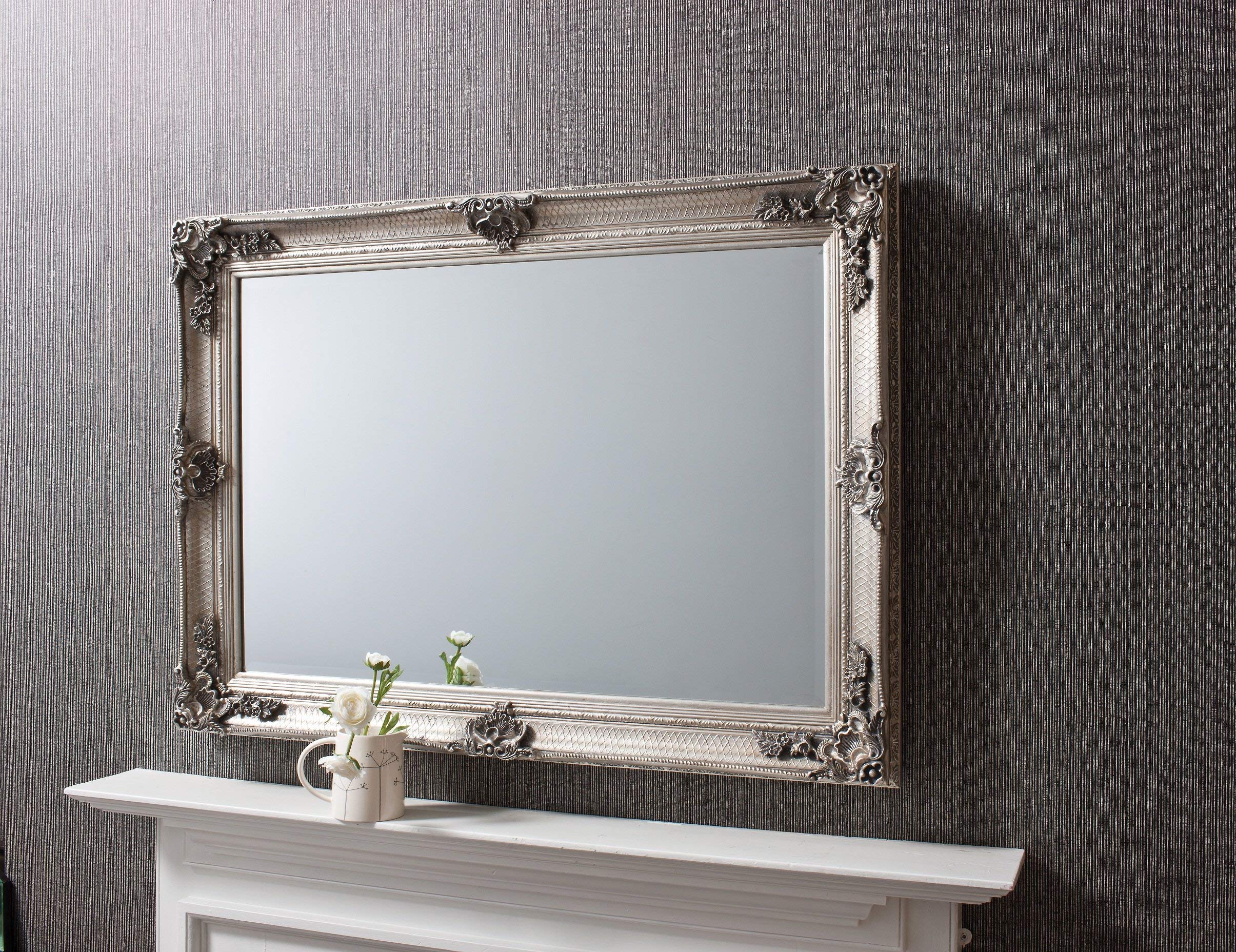 Abbey Baroque Style Rectangular Mirror In Silver