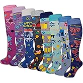 SUMONA Fun Colorful Festive Novelty Holiday Hanukkah Womens Knee High Socks 8 Pairs