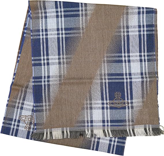 Amazon ヴィヴィアン ウエストウッド Vivienne Westwood ウール100 マフラー M9038 C62 ブラウン ブルー 茶色 青 メンズ レディース 男性用 女性用 服 ファッション小物 通販