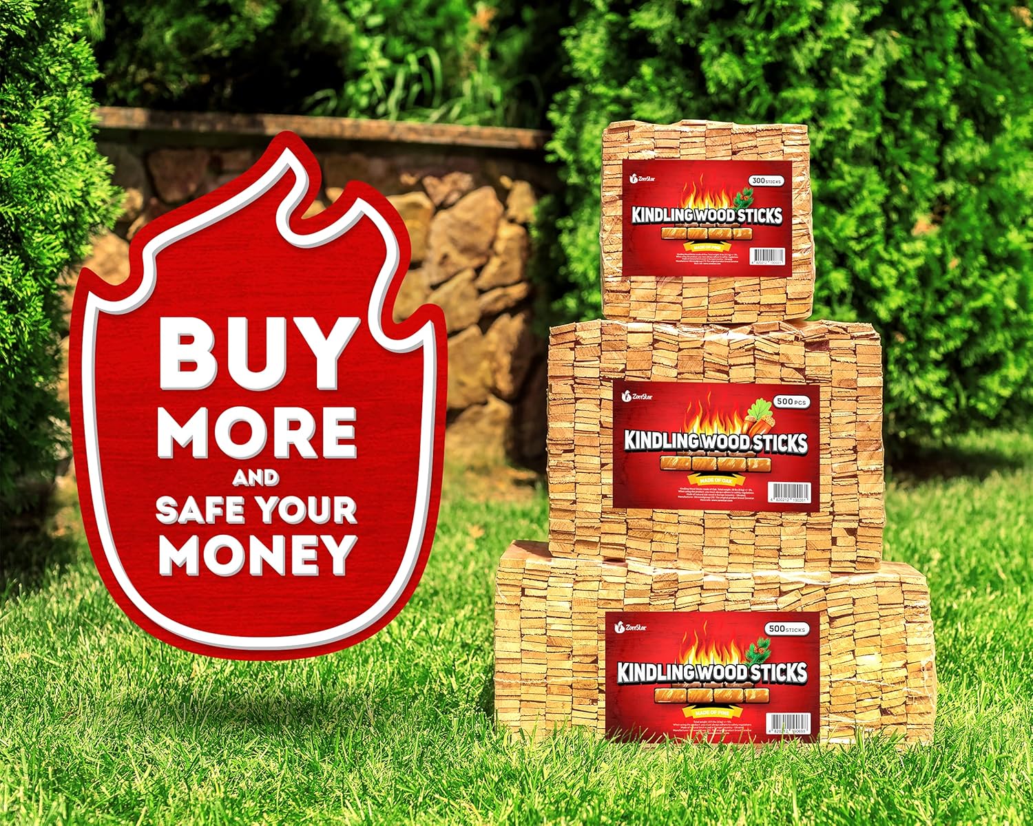 Kindling Wood 500 pc Better Than Fatwood Fire Starter Sticks - for Indoor and Outdoor Use - Firestarter for Wood Stove and fire Pit - 13.5 lbs: Sports & Outdoors