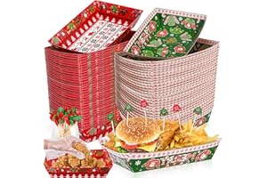 Kochorie 260 Pieces Christmas Snack Trays 5 lb Disposable Christmas Serving Trays with Gloves Toothpicks Party Christmas Paper Tray Bar Basket Snack Container for Taco Nacho Hotdog Meat Popcorn Burger