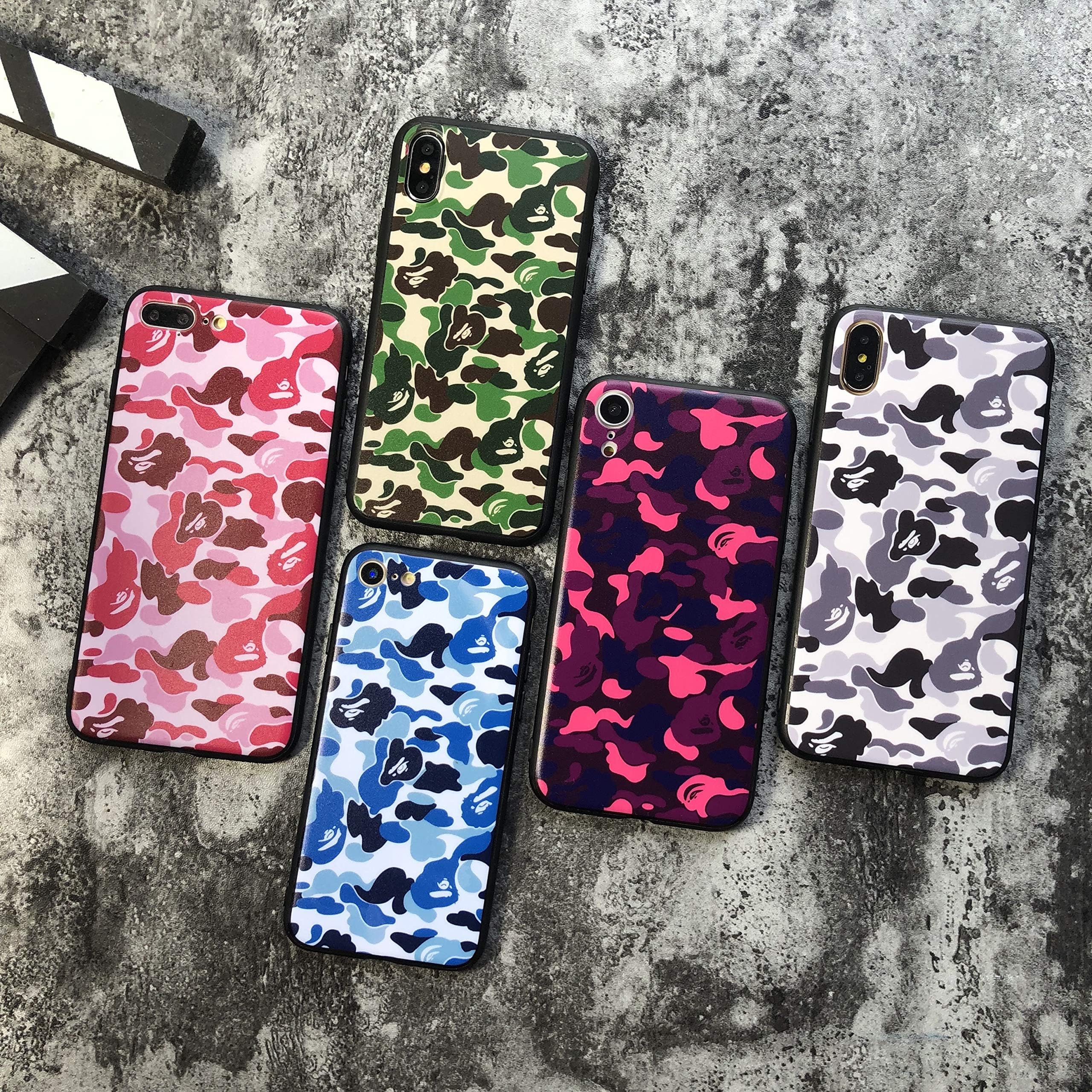 High Fashion Camo Print Hardshell Silicone Case for iPhone 7/7 Plus/iPhone 8/8 Plus/iPhone X/Xs/Xs Max/XR with Matte Finish Bape Supreme Hypebeast iPhone Case (Blue Camo, iPhone XR)