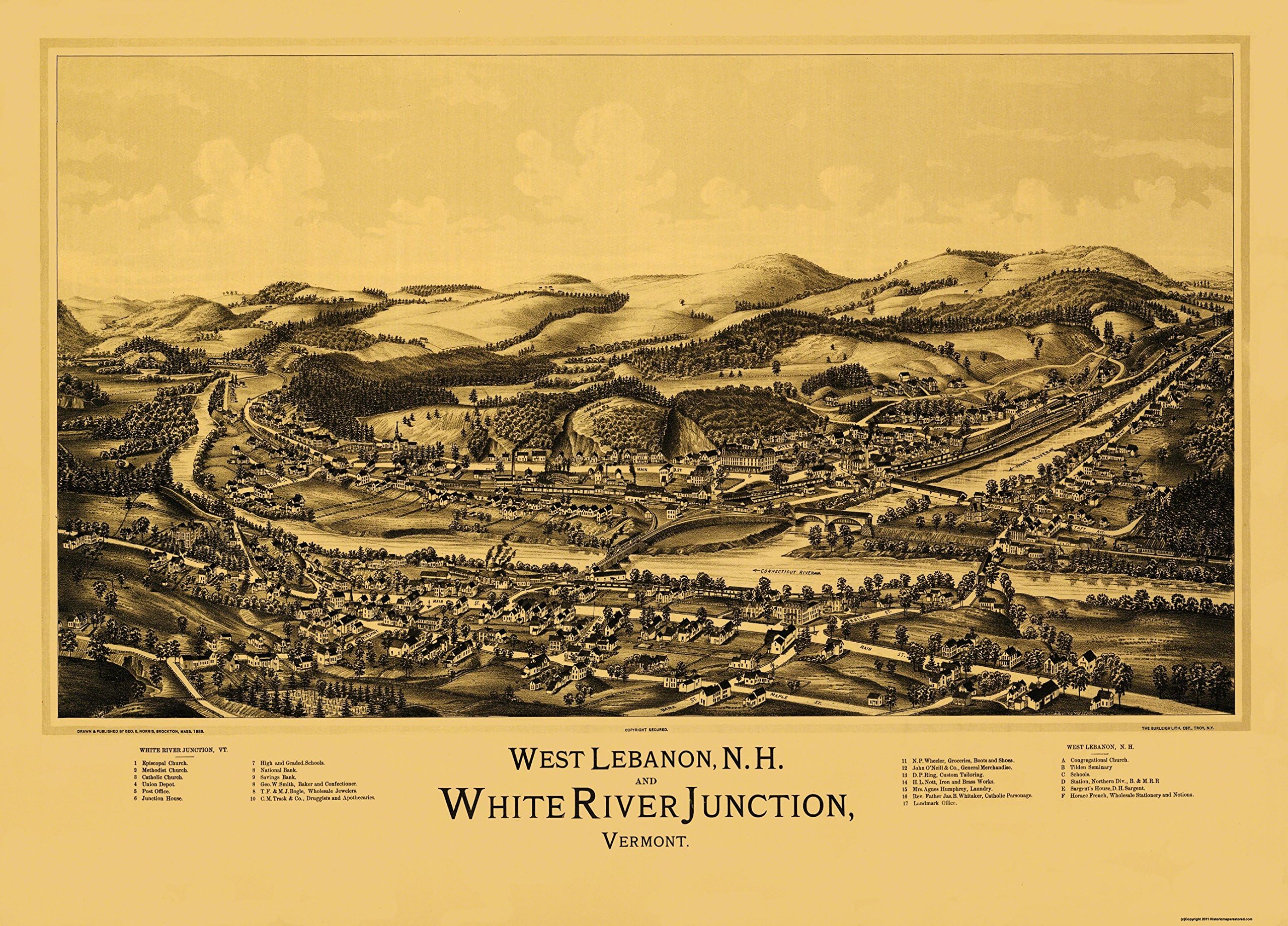 MAPS OF THE PAST West Lebanon White River Junction - Norris 1889-32 x 23 - Matte Canvas