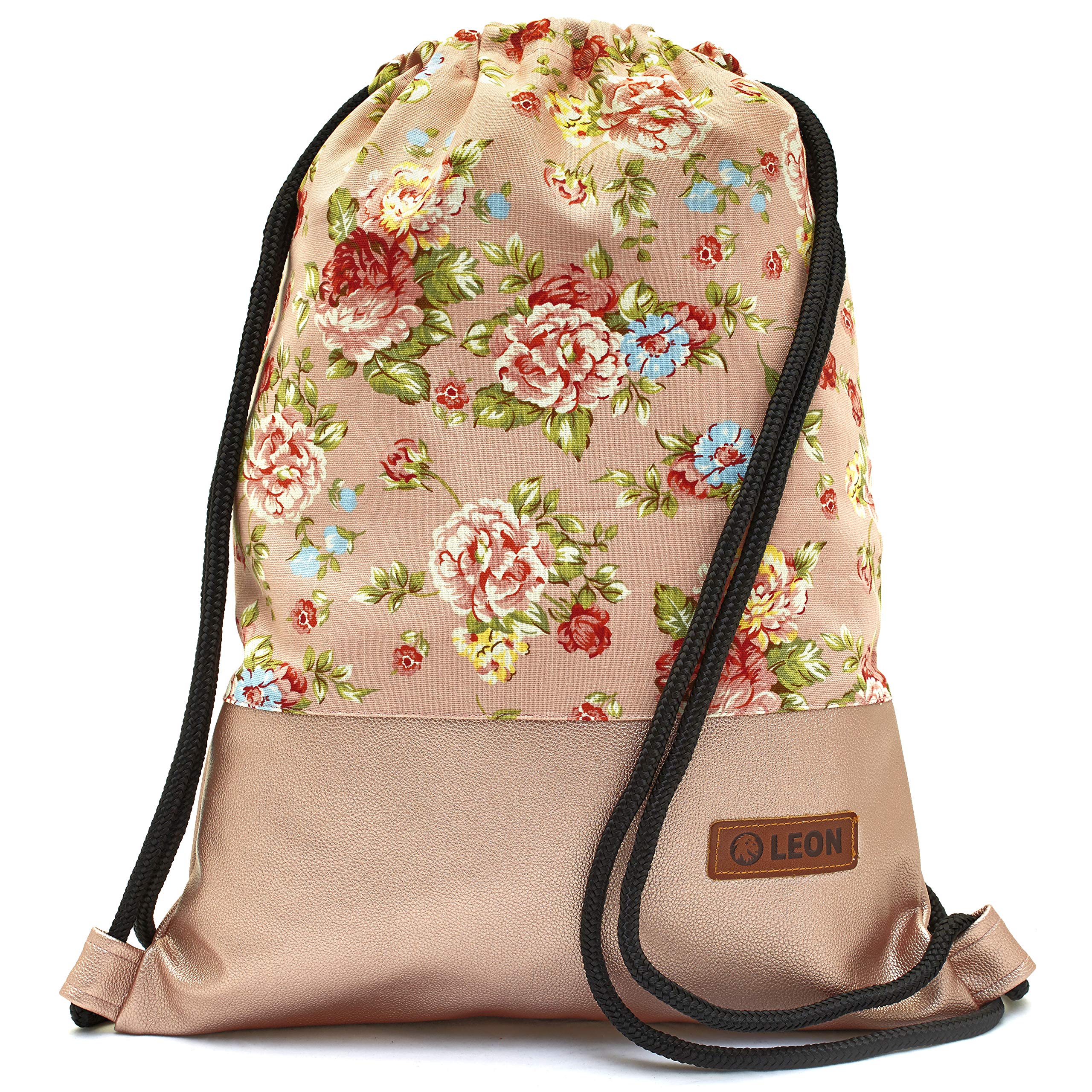 By Bers Leon Gym Bag with Inner Pockets Zip Backpack Bag Women Men Teenager Gym Bag Gym Bag, Rose Pink, flach 34cmx45cm +-1cm