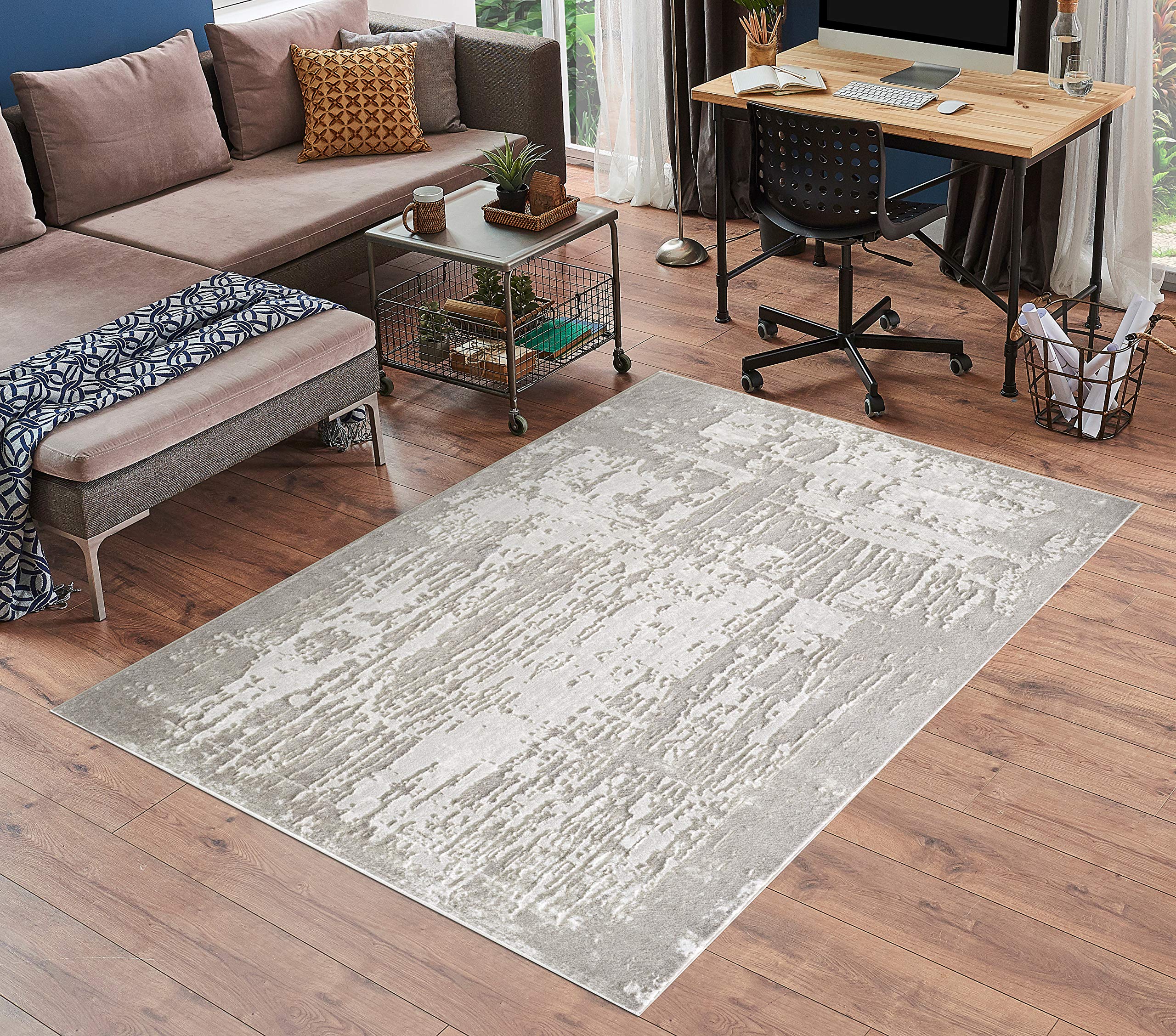 Serdim Rugs Serenity Modern Abstract Abrasion Contemporary Area Rugs, polyester, Stone, 60x110cm (2'x3'7")