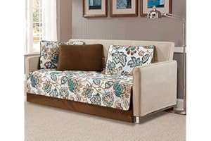 MK HOME Mk Collection 5pc Daybed Bedspread Quilted Print Modern Floral Off White Green Brown #Venice New