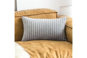 UGS UGASA UGASA Velvet Pillow Covers Striped, Decorative Throw Cushion Case with Hidden Zipper for Home Couch/Bedroom, Soft Cozy Solid Oblong, 1 Piece (12"x20", Light Grey)