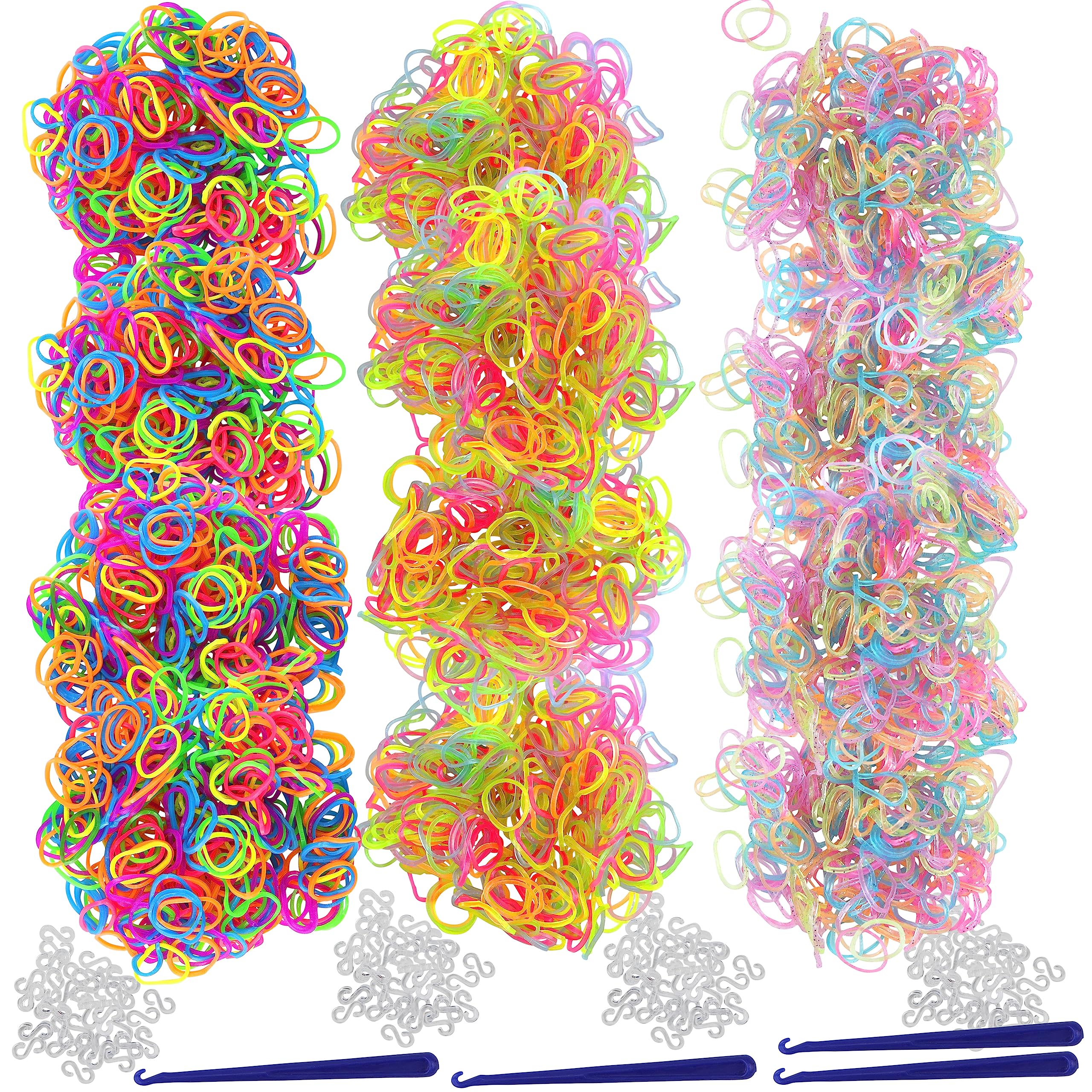 Photo 1 of Iconikal 3,600 Bands Latex-Free Rubber Band Jewelry Kit, Neon, Glitter & Glow, 144 "S Clips