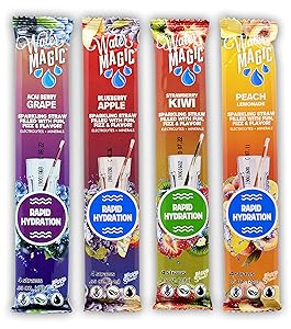 Water Magic Straws, Rapid Hydration with Electrolytes, Acai Berry Grape, Strawberry Kiwi, Blueberry Apple, Peach Lemonade Flavored Straws 4-pack (16 count), Gluten Free, from the Makers of Milk Magic