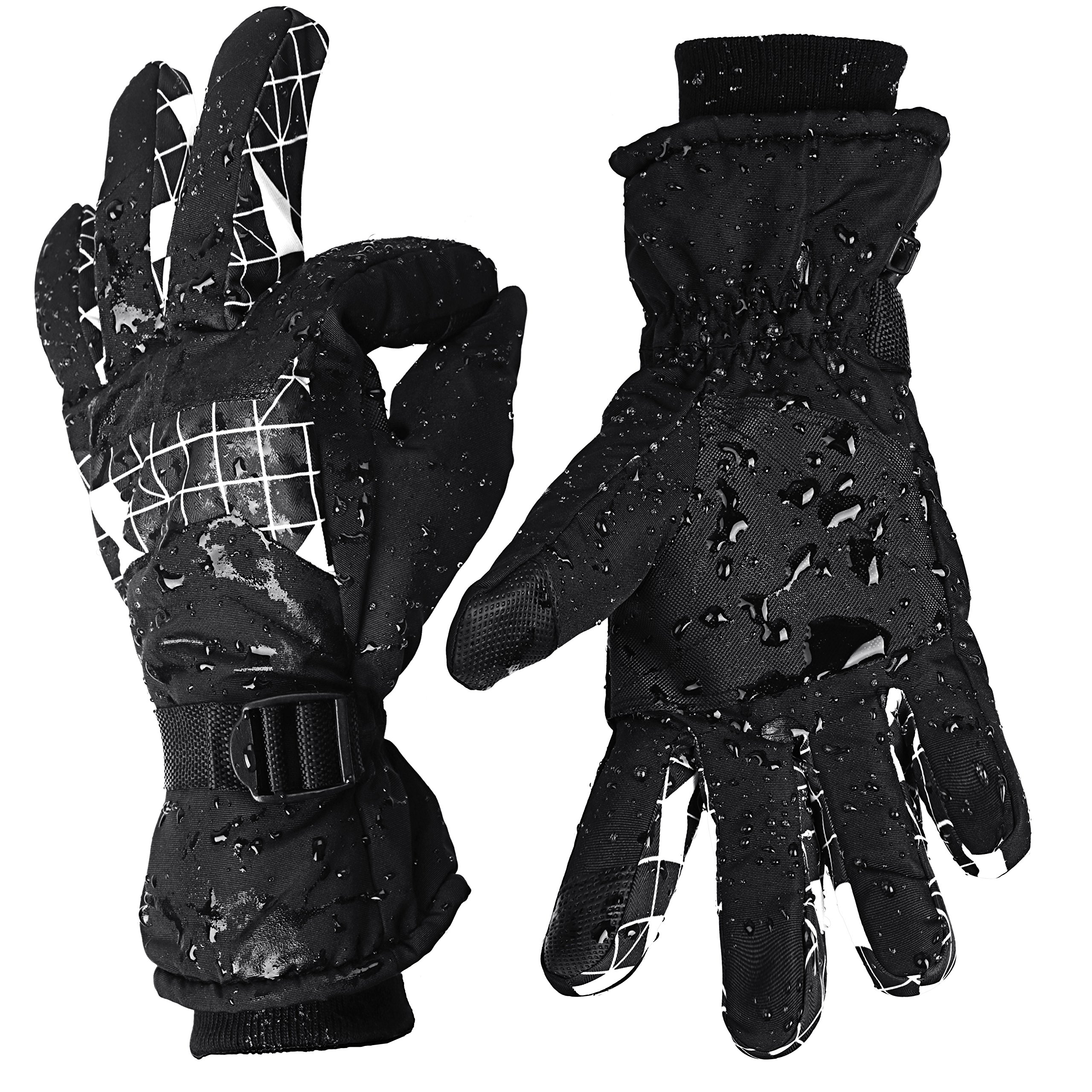 Ski Gloves for Man and Women Waterproof Windproof Snow Skiing Snowboarding Snowmobile Gloves with Non-slip and wear-resistant for Winter outdoors (M, black&plaid)