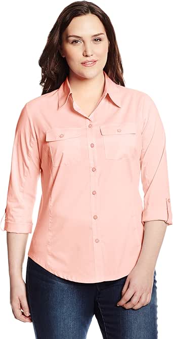 Download Elementz Women's Plus-Size 3/4 Sleeve Roll Tab Sleeve Side ...