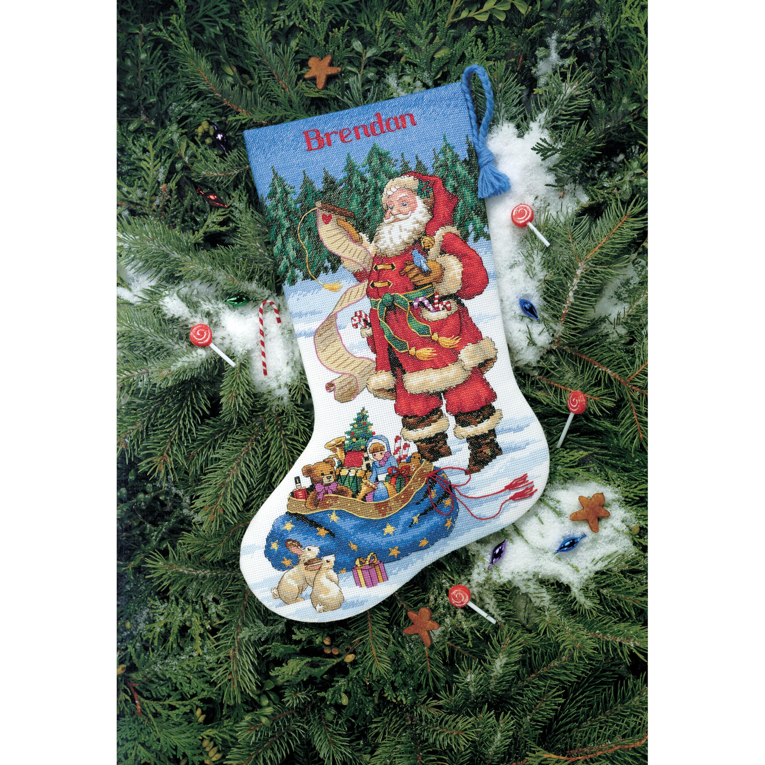 Dimensions Counted Cross Stitch ''Checking His List'' Personalized Christmas Stocking Kit, 14 Count White Aida, 16''