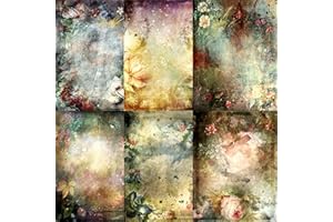 USNYABNI Vintage Theme Mulberry Rice Paper, 8 x 10.5 inch - 6 x Different Printed Mulberry Paper Images 30gsm Visible Fibres for Decoupage Crafts Mixed Media Collage Art