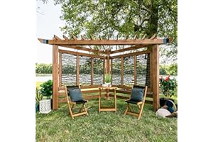 Backyard Discovery Verona 12' x 8' Cedar Wood Cabana Corner Pergola with Bamboo Privacy Panels for Outdoor Patio, Deck, Garden, Poolside, Entertaining